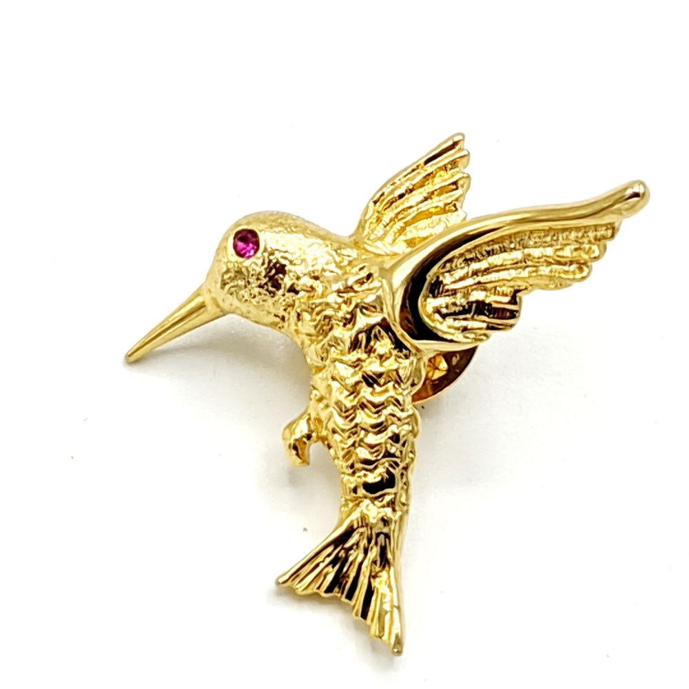 Vintage Hummingbird Brooch Pin Rhinestone Eye